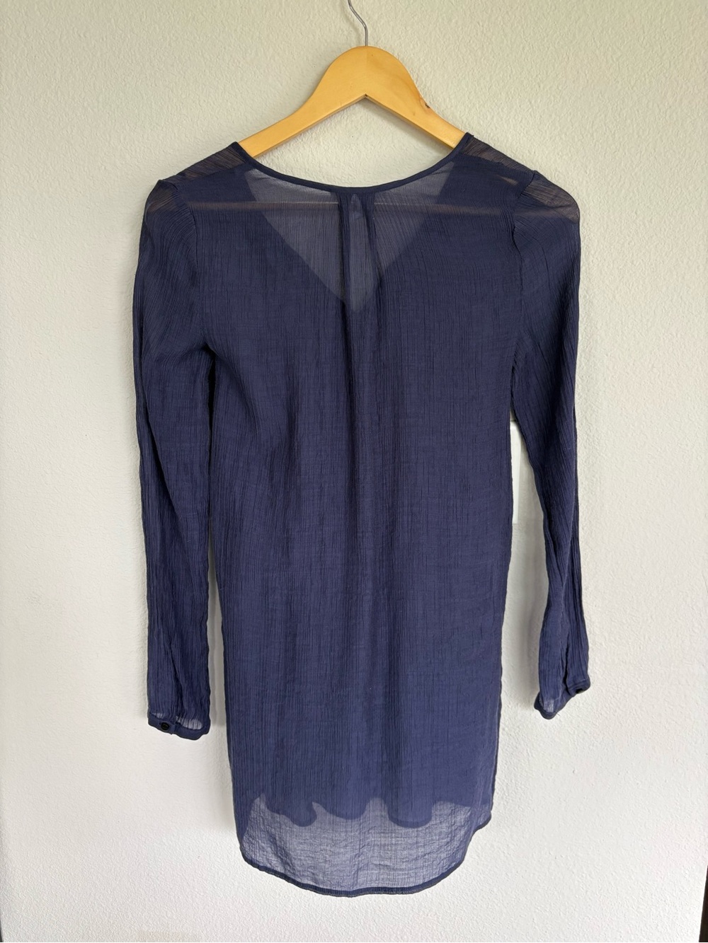 BCBG Long Sleeve Navy sheer Tunic Dress- XXS swim suit cover up - Picture 3 of 5